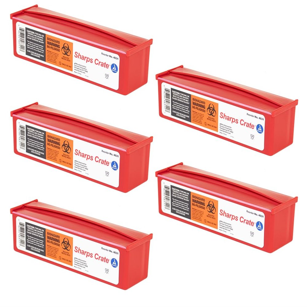 AmeriCan Goods Sharps Crate Container Safe Disposal of Waste and Needles Professional Compact Biohazard Needle and Syringe Disposal Durable Box (5pk)
