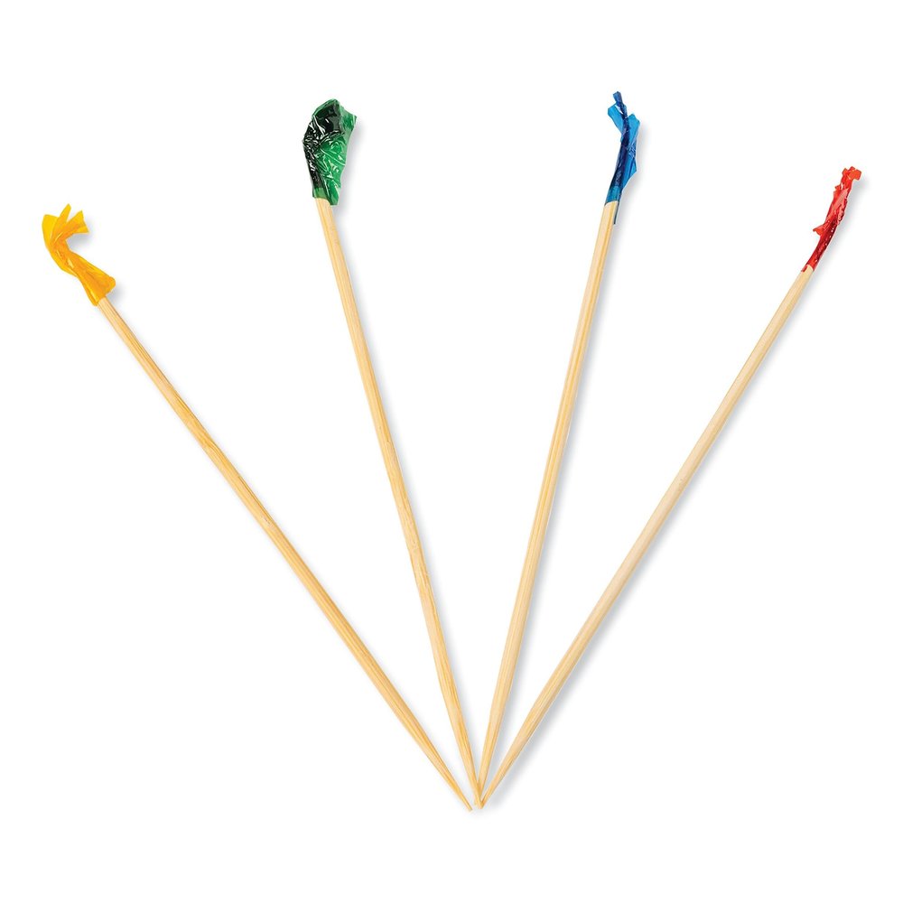 AmerCareRoyal Cellophane-Frill Wood Picks, Bamboo, 4-inch Assorted, 10,000/Carton (R812B)