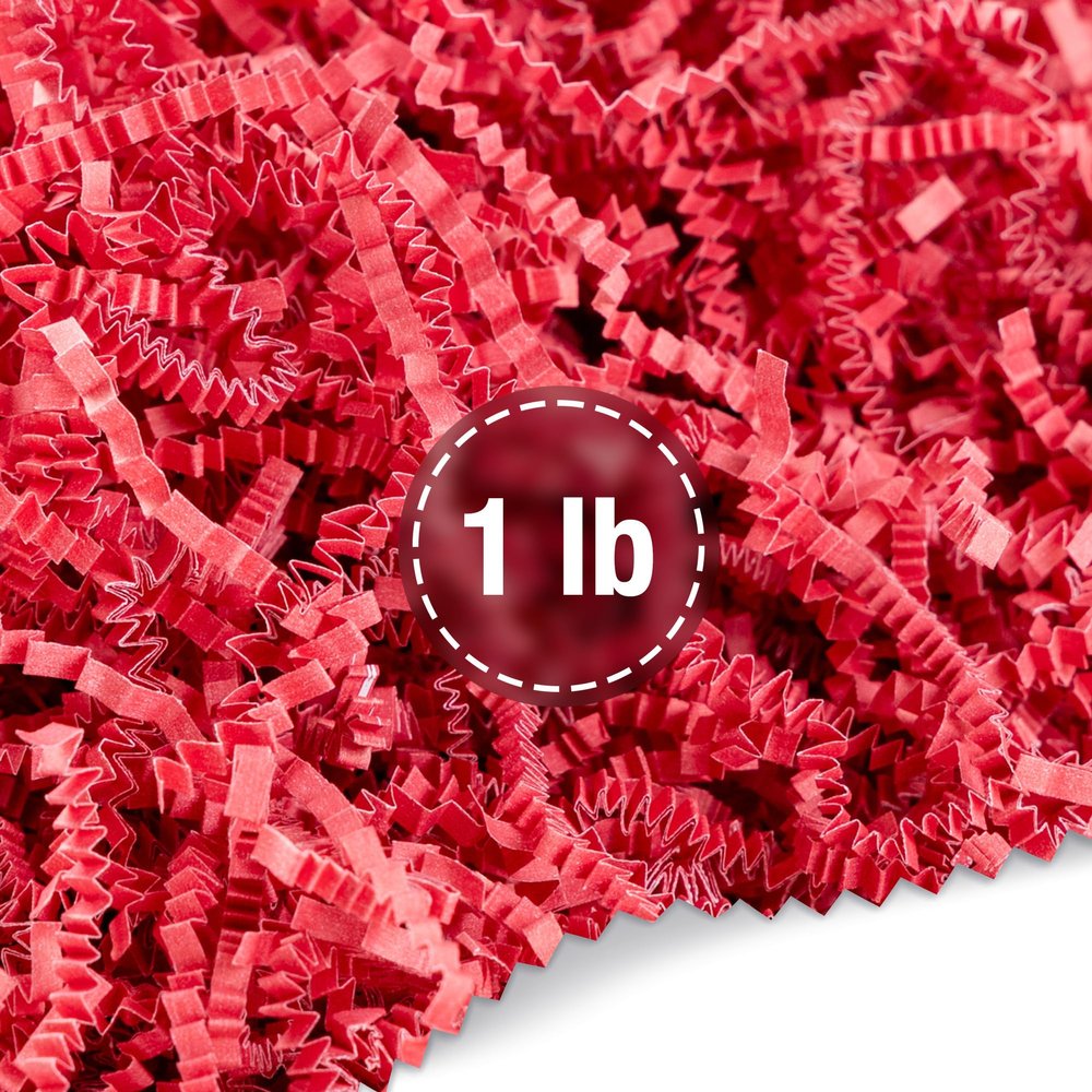 FRILLZ Crinkle Cut Paper Shred Filler for Baskets, Gifts, Packing and Protecting your Mother's Day, Christmas, Holiday, Valentine's, and other events (1 pound, Red)