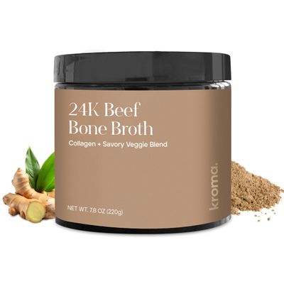 Kroma 24K Beef Bone Broth Powder - 10 Servings Jar, 7.8 Oz 100% Grass Fed Gluten Free Powder - Collagen-Rich High Protein Broth w/Organic Ingredients - Animal Based Protein for Gut Health & Joint Support