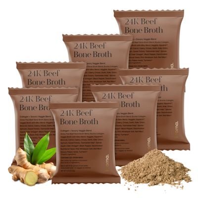Kroma 24K Beef Bone Broth Powder, 7 Packets, 5.46 Oz 100% Grass Fed Gluten Free Powder Collagen-Rich High Protein Broth with Organic Ingredients Animal-Based Protein for Daily Wellness