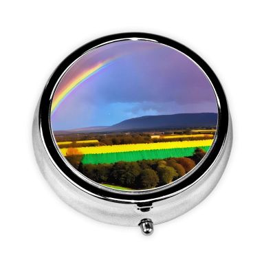 Evening Rainbowround Pill Box, 3 Compartments Round Pill Box Organizer for Purse Or Pocket, Portable Travel Pill Box