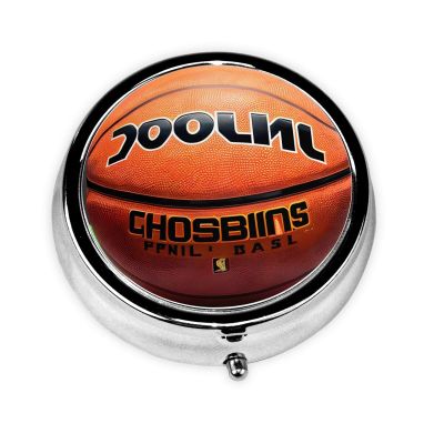 Basketball Backgroundround Pill Box, 3 Compartments Round Pill Box Organizer for Purse Or Pocket, Portable Travel Pill Box