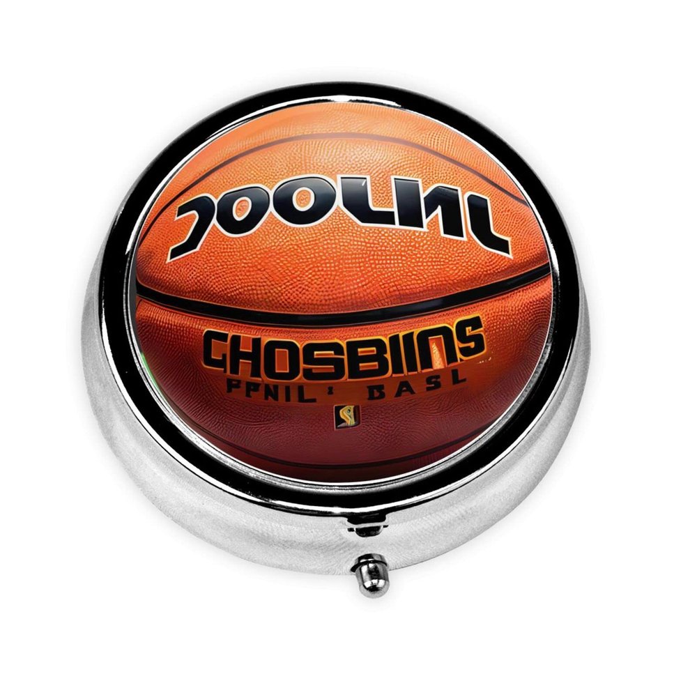 Basketball Backgroundround Pill Box, 3 Compartments Round Pill Box Organizer for Purse Or Pocket, Portable Travel Pill Box