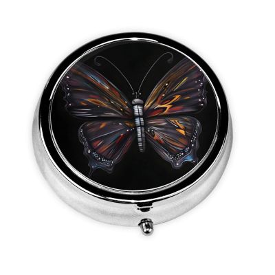 Mystery Butterflyround Pill Box, 3 Compartments Round Pill Box Organizer for Purse Or Pocket, Portable Travel Pill Box