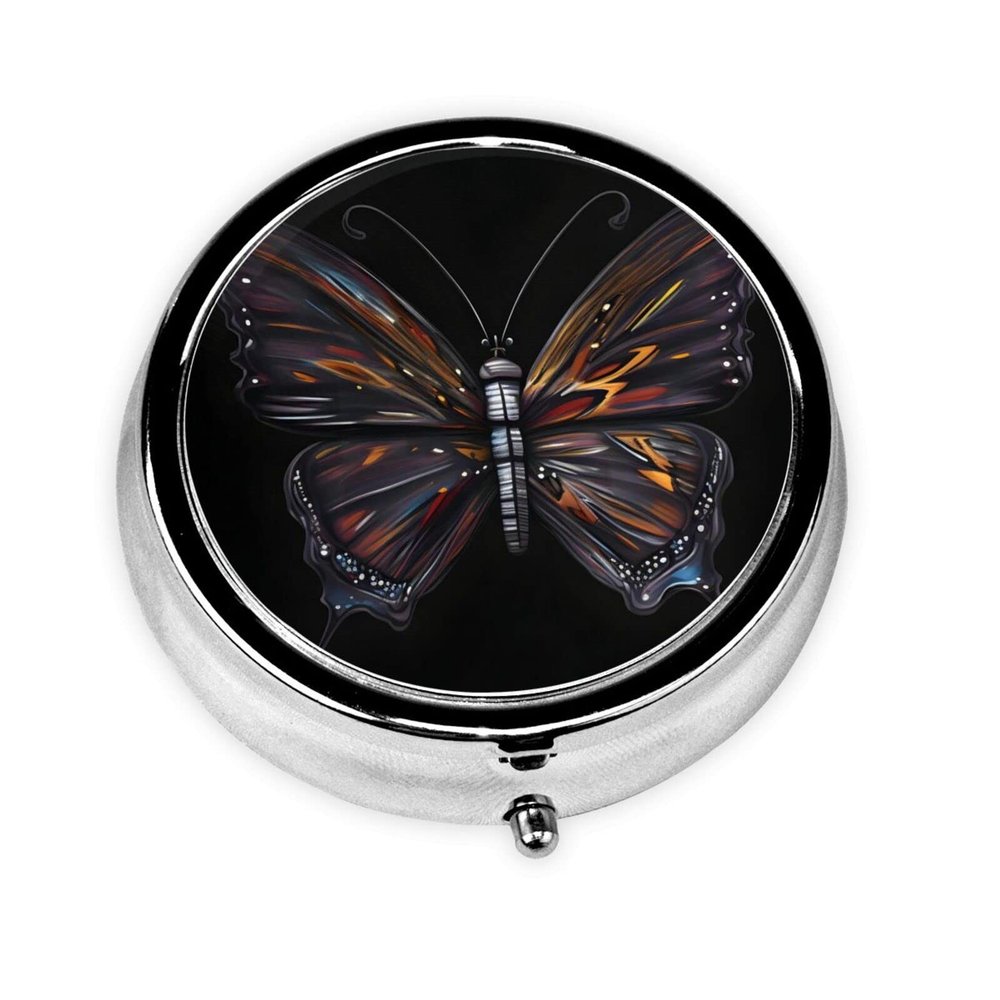Mystery Butterflyround Pill Box, 3 Compartments Round Pill Box Organizer for Purse Or Pocket, Portable Travel Pill Box
