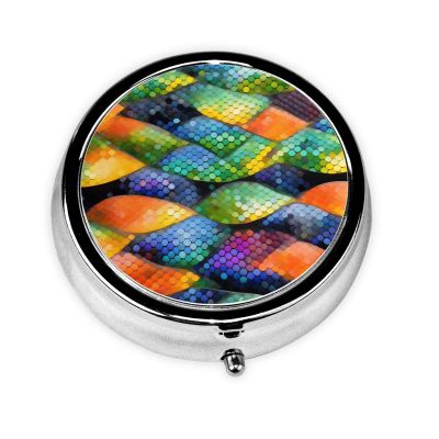 Rainbow Fish Scaleround Pill Box, 3 Compartments Round Pill Box Organizer for Purse Or Pocket, Portable Travel Pill Box