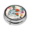 Cute White Tigerround Pill Box, 3 Compartments Round Pill Box Organizer for Purse Or Pocket, &*Portable Travel Pill Box view 2