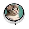 A Curious Catround Pill Box, 3 Compartments Round Pill Box Organizer for Purse Or Pocket, Portable Travel Pill Box view 1