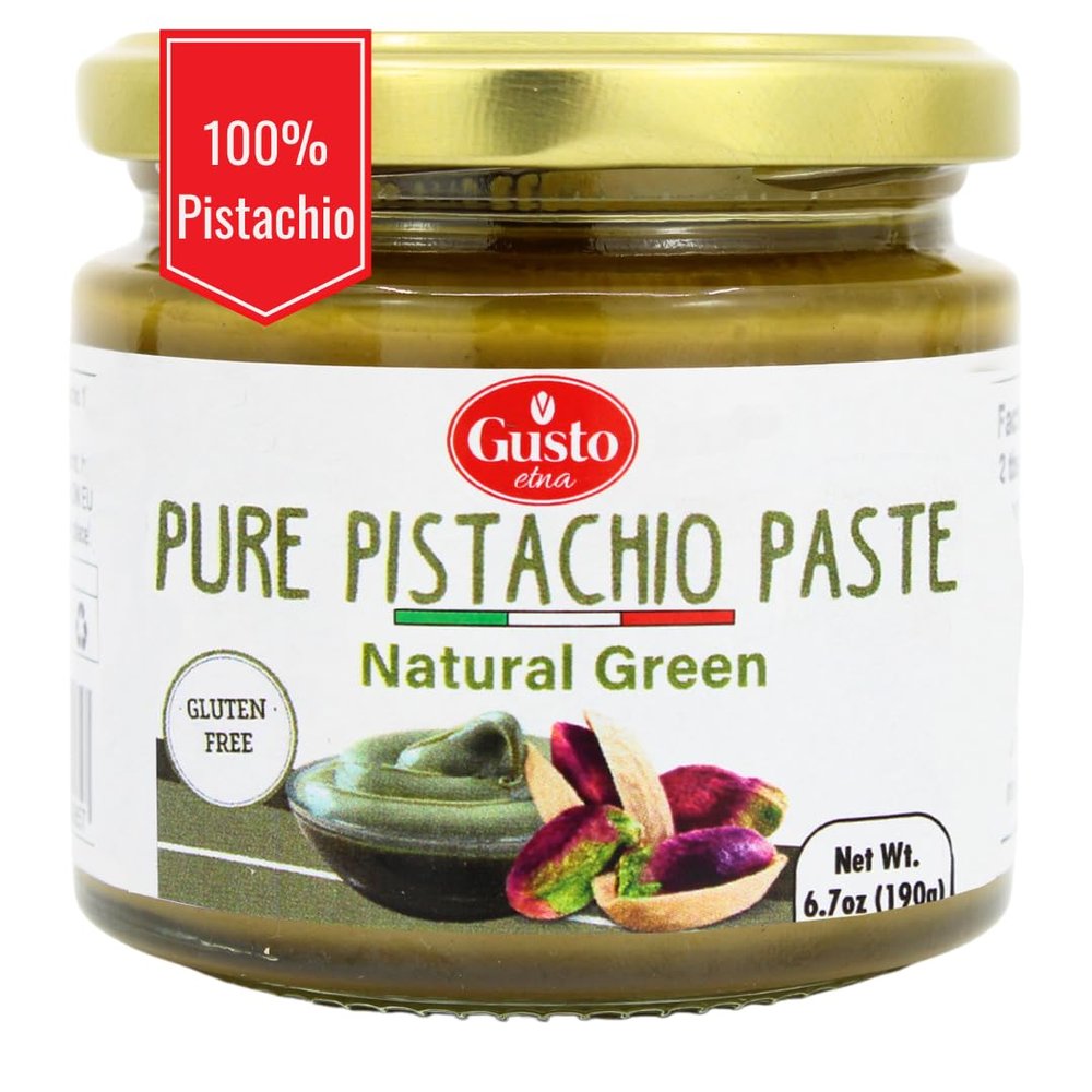GUSTO ETNA Pure Sicilian Pistachio Paste, 100% Pistachios, Unsweetened, No Added Sugar & Artificial Colors, Pistachio Butter Spread, Made in Italy, Keto, Natural Green Color, 6.7 oz (190 g)