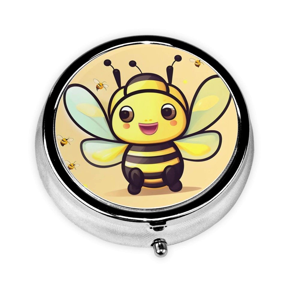 Yellow Beeround Pill Box, 3 Compartments Round Pill Box Organizer for Purse Or Pocket, Portable Travel Pill Box