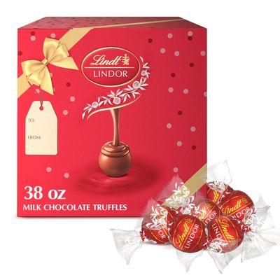 Lindt LINDOR Milk Chocolate Truffles 90 Count Gift Box, Chocolate Candy with Smooth, Melting Truffle Center, 38 oz. Box