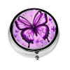 Purple Butterflyround Pill Box, 3 Compartments Round Pill Box Organizer for Purse Or Pocket, Portable Travel Pill Box view 1