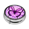 Purple Butterflyround Pill Box, 3 Compartments Round Pill Box Organizer for Purse Or Pocket, Portable Travel Pill Box view 2