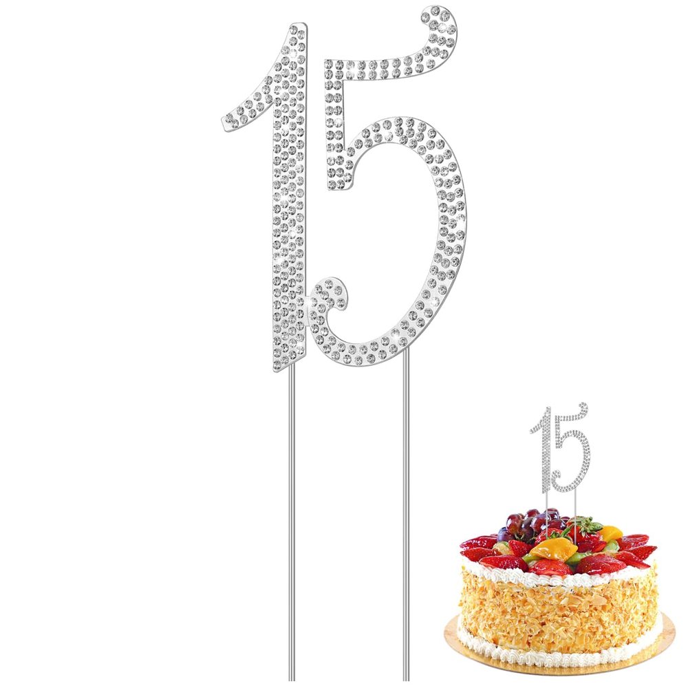 15 Cake Topper Decoration Happy Birthday Cake Rhinestone Letter Birthday Party Number 15 Anniversary- Anniversary Pick Glitter Number Topper Large