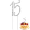 15 Cake Topper Decoration Happy Birthday Cake Rhinestone Letter Birthday Party Number 15 Anniversary- Anniversary Pick Glitter Number Topper Large view 1