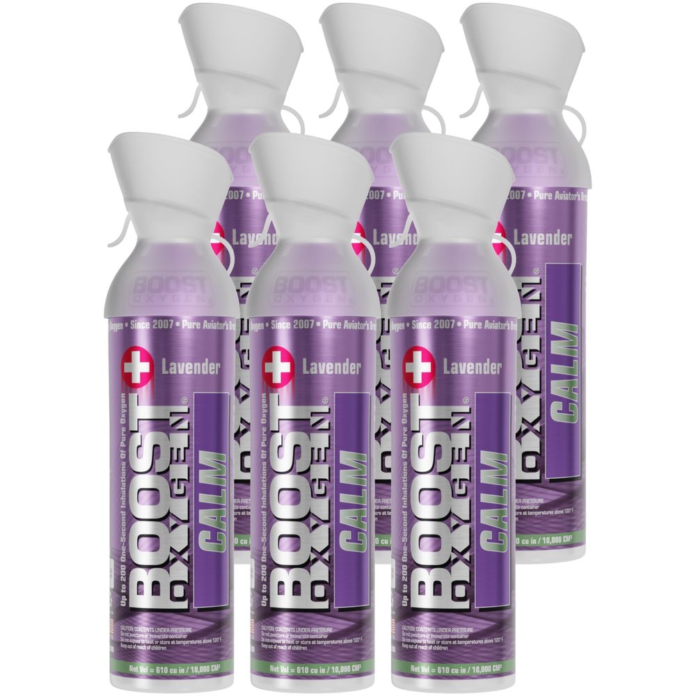 Boost Oxygen Large Calm Lavender Aroma 10L Canister | Respiratory Support for Aerobic Recovery, Altitude, Performance & Health (6 Pack)