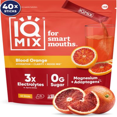 IQMIX Hydration Electrolyte Powder 4-in-1 Formula for Hydration, Mental Clarity, Mood and Recovery Sugar-Free Drink Mix, Keto, Magnesium L-Threonate, Lions Mane 40 Count Blood Orange