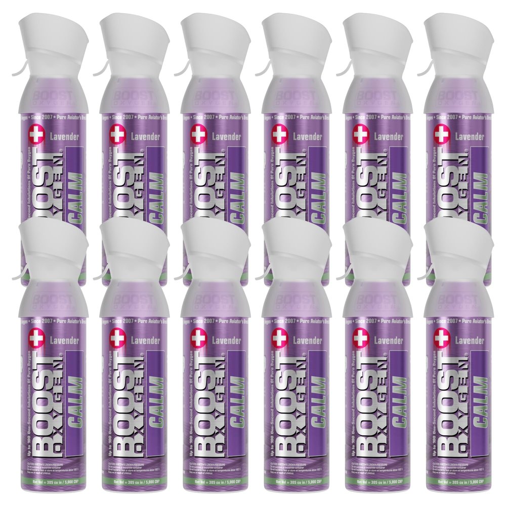 Boost Oxygen Medium Calm Lavender Aroma 5L Canister | Respiratory Support for Aerobic Recovery, Altitude, Performance & Health (12 Pack)