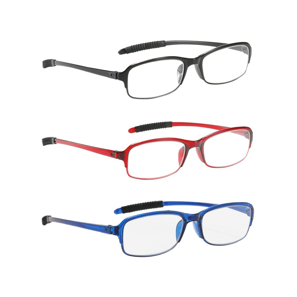 NRDIK PROFLEX LIGHTWEIGHT Reading Glasses (set of 3) Impact Resistant, Scratch Resistant, Flexible, Anti-Slip, Unisex (Oval; BLK, RED, BLU; +3.5)