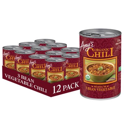 Amy's Organic 3 Bean Vegetables Chili, 14.7 Oz, Pack of 12