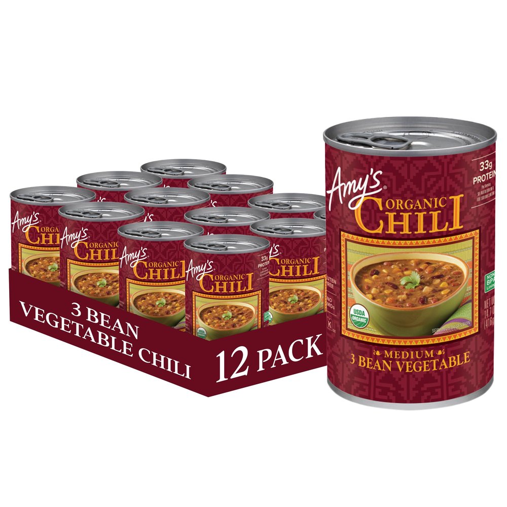 Amy's Organic 3 Bean Vegetables Chili, 14.7 Oz, Pack of 12