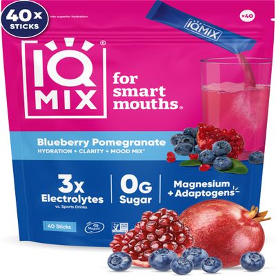 IQMIX Hydration Electrolyte Powder  4-in-1 Formula for Hydration, Mental Clarity, Mood and Recovery  Sugar-Free Drink Mix, Keto, Magnesium L-Threonate, Lions Mane  40 Count Blueberry Pomegranate