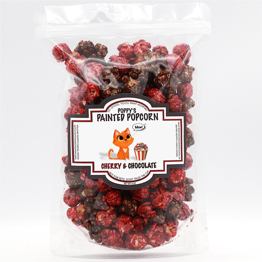 Poppy's Painted Popcorn (Cherry and Chocolate), 8 Ounce (Pack of 1)