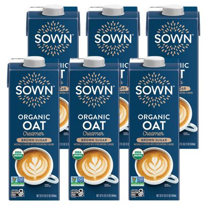 SOWN Organic Oat Creamer Brown Sugar - Barista Oat Milk Non Dairy Coffee Creamer - Plant Based, Dairy-Free, Vegan, Gluten-Free, Non-GMO, Shelf Stable - 32oz (Pack of 6)
