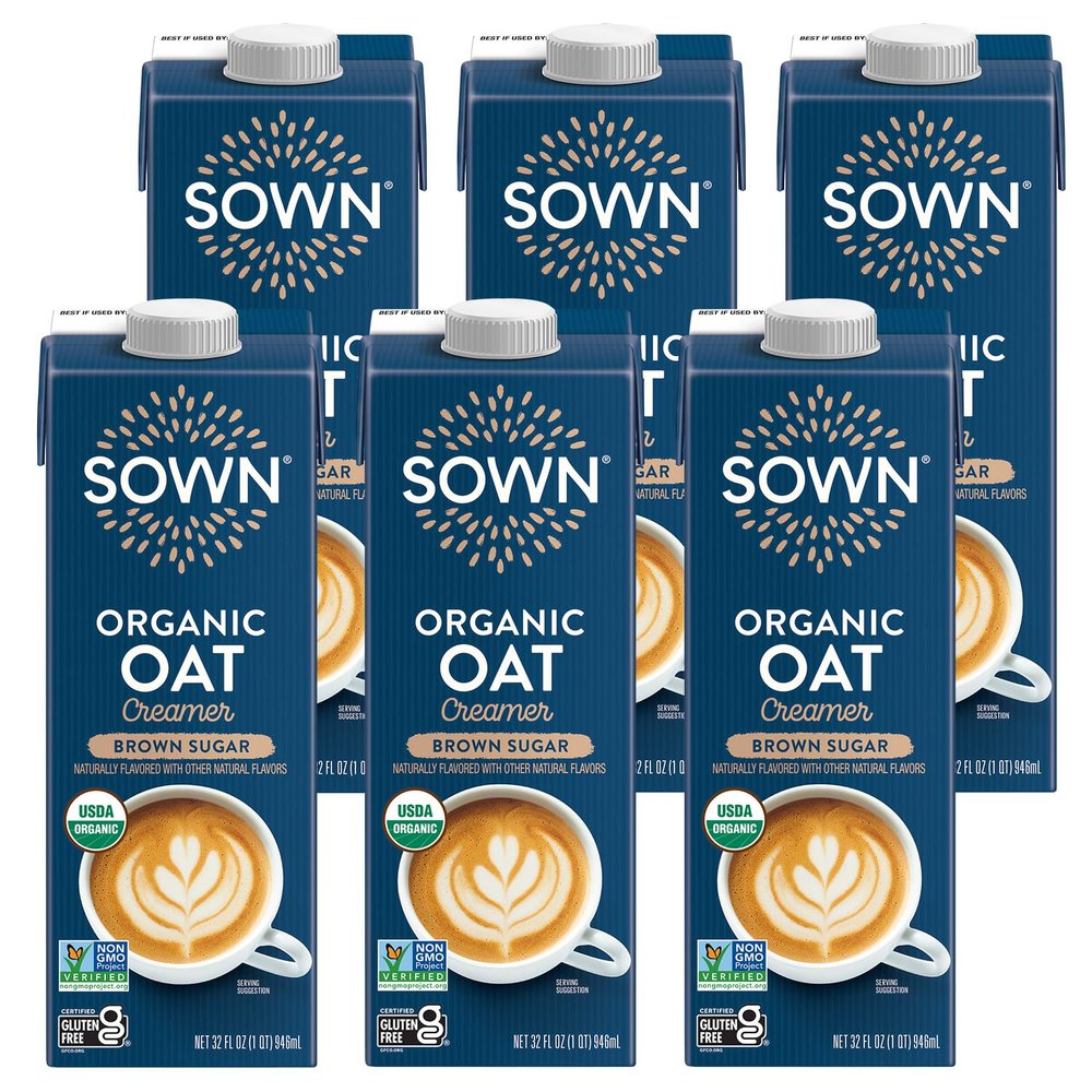 SOWN Organic Oat Creamer Brown Sugar - Barista Oat Milk Non Dairy Coffee Creamer - Plant Based, Dairy-Free, Vegan, Gluten-Free, Non-GMO, Shelf Stable - 32oz (Pack of 6)