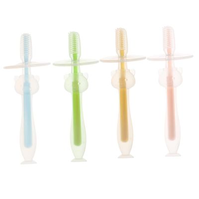 Housoutil 4pcs Silicone Toothbrushes with Base Boy Girl Training Toothbrush for Months Soft Bristle Design for Comfortable Cleaning Safe and Oral Care