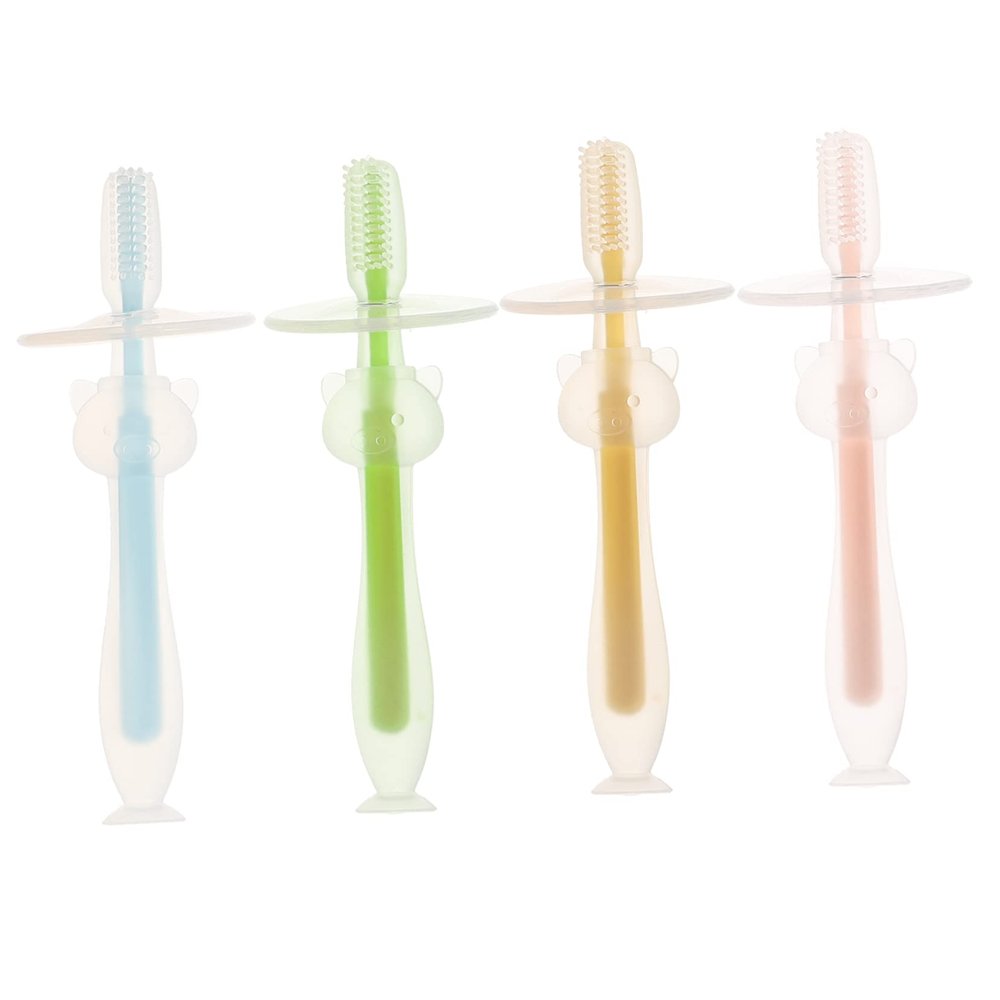 Housoutil 4pcs Silicone Toothbrushes with Base Boy Girl Training Toothbrush for Months Soft Bristle Design for Comfortable Cleaning Safe and Oral Care