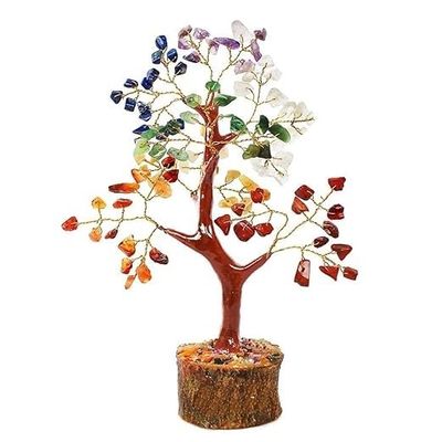 NineLife Basics Seven Chakra Crystal Bonsai Money Tree for Good Luck & Prosperity (Set of 1)