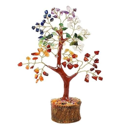 NineLife Basics Seven Chakra Crystal Bonsai Money Tree for Good Luck & Prosperity (Set of 1)