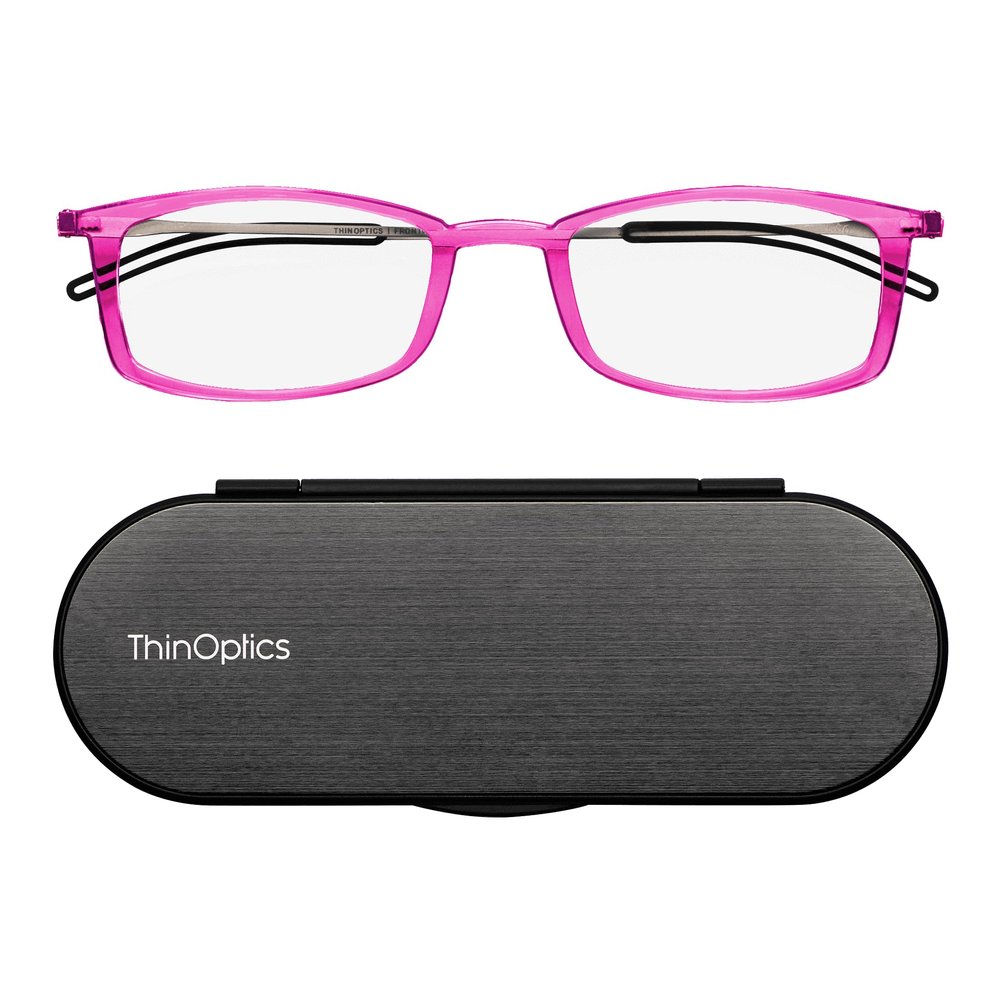 Always With You ThinOptics Reading Glasses - Ultra Thin and Lightweight Readers with Case - Special Edition Colors - Rectangle Pink 2.0x