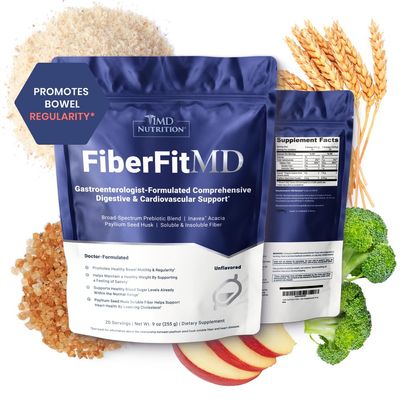 1MD Nutrition FiberFitMD - for Potent Digestive & Cardiovascular Support - Health Supplement for Women & Men - High Fiber Powder - 30 Days