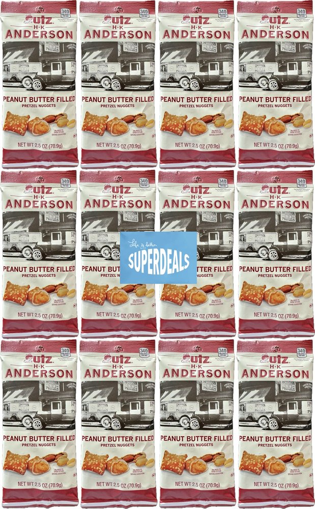 HK Anderson Peanut Butter Filled Pretzel Nuggets, 2.5 Ounce Bag (Pack of 12) Bundled by SUPERDEALS with mystery gift