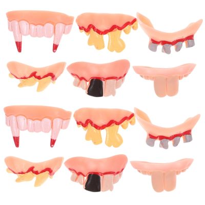 Abaodam 12pcs Halloween Funny Decorative Teeth Lifelike Vampire Zombie and Prank Props for Parties Safe Material Easy to Clean for Scary Costumes and Halloween Festivities
