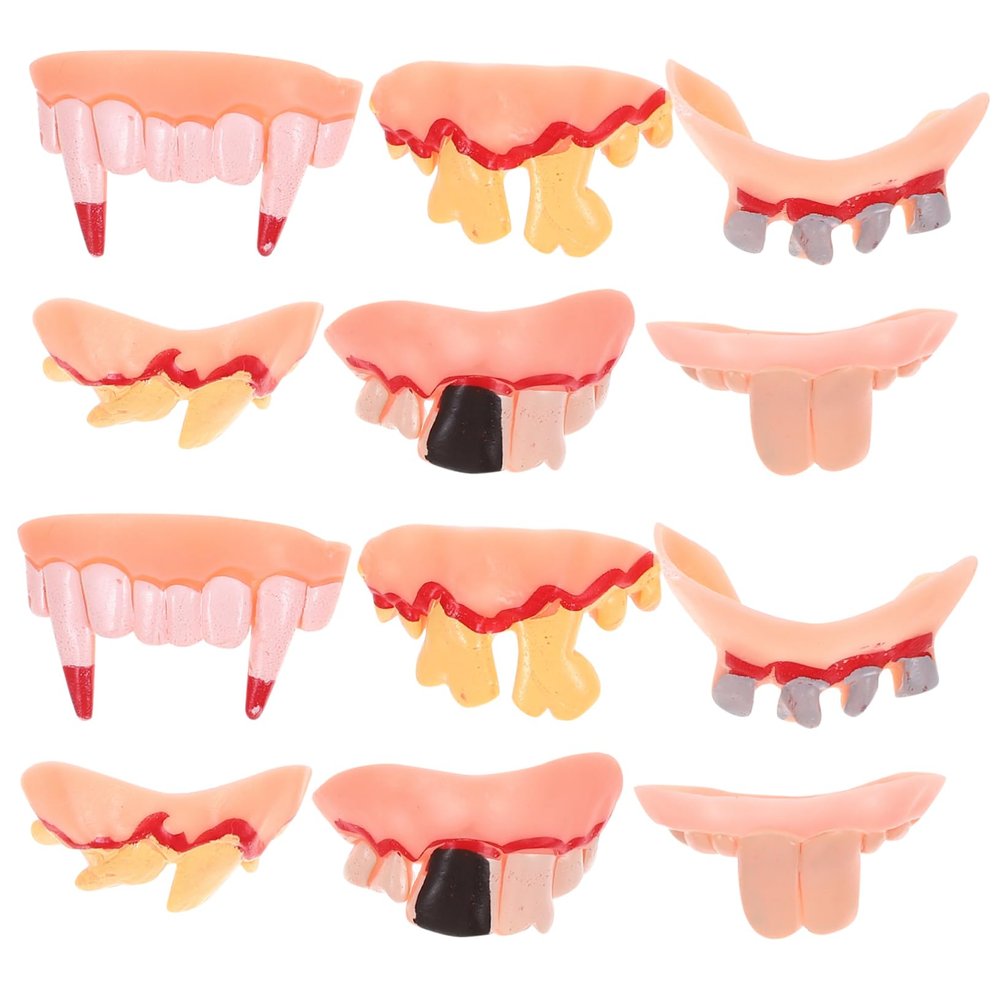 Abaodam 12pcs Halloween Funny Decorative Teeth Lifelike Vampire Zombie and Prank Props for Parties Safe Material Easy to Clean for Scary Costumes and Halloween Festivities