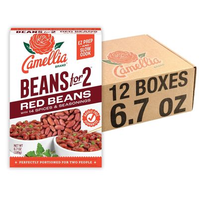 Camellia Brand Red Beans with Seasoning For 2 - 6.7oz (Pack of 12) Easy Dinner for Two, Dried Beans with Authentic Cajun & Creole Seasoning Spices and Vegetable Packets Easy Louisiana Red Beans Dinner for 2 Servings