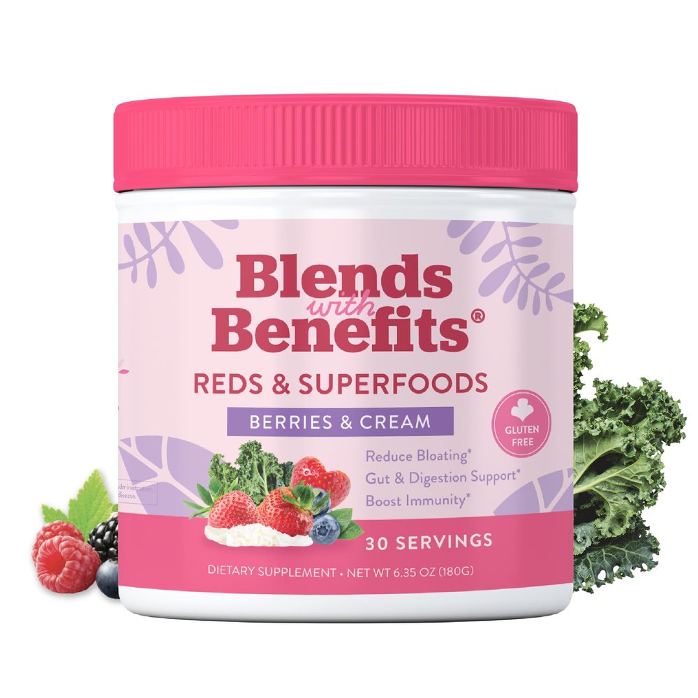 360 Nutrition Blends with Benefits Reds & Superfoods for Natural Antioxidants and Polyphenols, with Fruits & Veggies, Probiotics Digestion, Daily Energy - Berries & Cream - 30 Servings