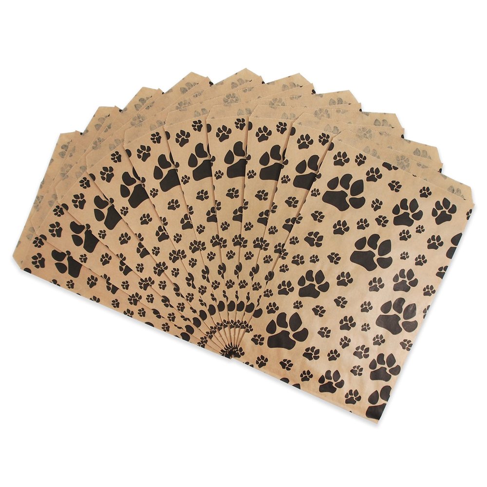 200 Bags/Pack of our Kraft 6" x 9" with Paw-Print Pattern Flat Paper Gift Bags for Sales/Treats/Parties Cookies/Gifts.