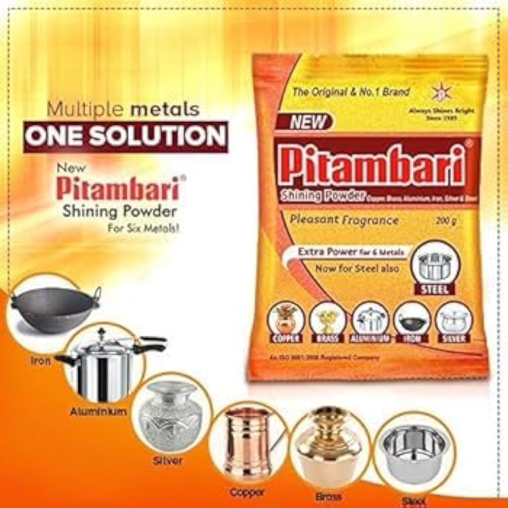 LUXCKY Pitambari Shining Powder for 6 metals - 50g| For 6 metals- Copper, Brass, Silver, Aluminum, Steel, Iron (Pack of 2)