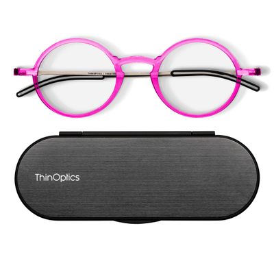 Always With You ThinOptics Reading Glasses - Ultra Thin and Lightweight Readers with Case - Special Edition Colors - Round Pink 1.5x