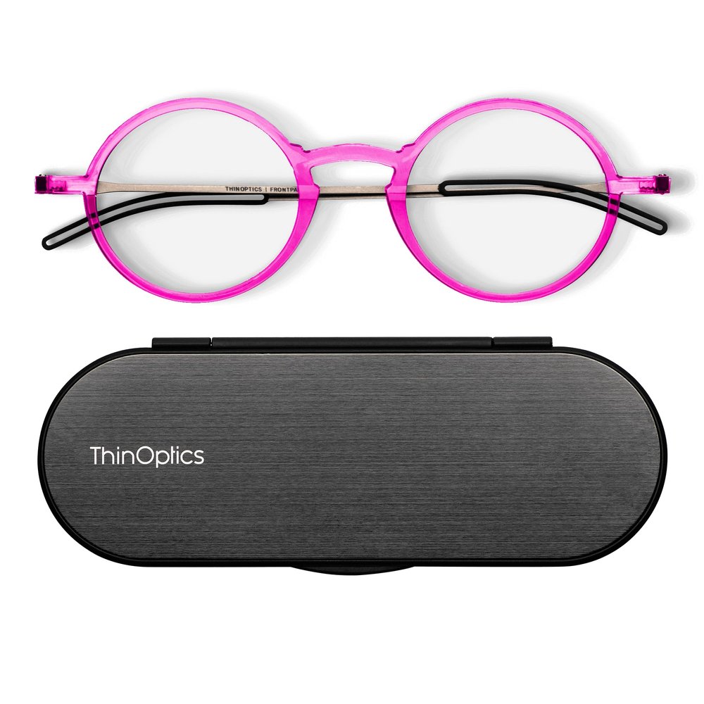 Always With You ThinOptics Reading Glasses - Ultra Thin and Lightweight Readers with Case - Special Edition Colors - Round Pink 1.5x