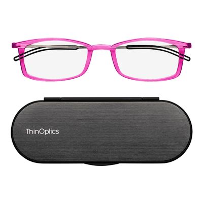 Always With You ThinOptics Reading Glasses - Ultra Thin and Lightweight Readers with Case - Special Edition Colors - Rectangle Pink 2.5x