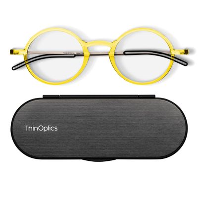 Always With You ThinOptics Reading Glasses - Ultra Thin and Lightweight Readers with Case - Special Edition Colors - Round Yellow 1.5x