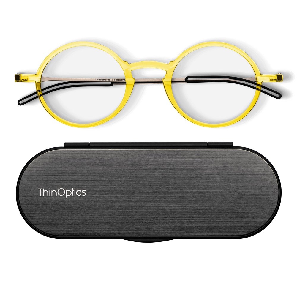 Always With You ThinOptics Reading Glasses - Ultra Thin and Lightweight Readers with Case - Special Edition Colors - Round Yellow 1.5x