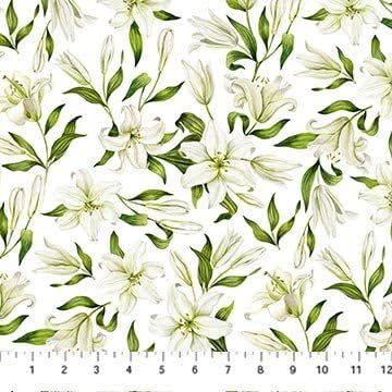 Northcott Spring Awakening 26868 10 White Lilies Fabric