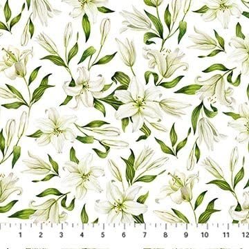 Northcott Spring Awakening 26868 10 White Lilies Fabric